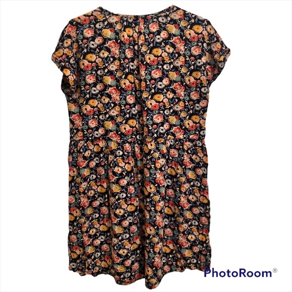 LOFT Floral Side-Tie Henley Mini Dress, MP, Navy and Red/Orange/Yellow - Picture 4 of 16